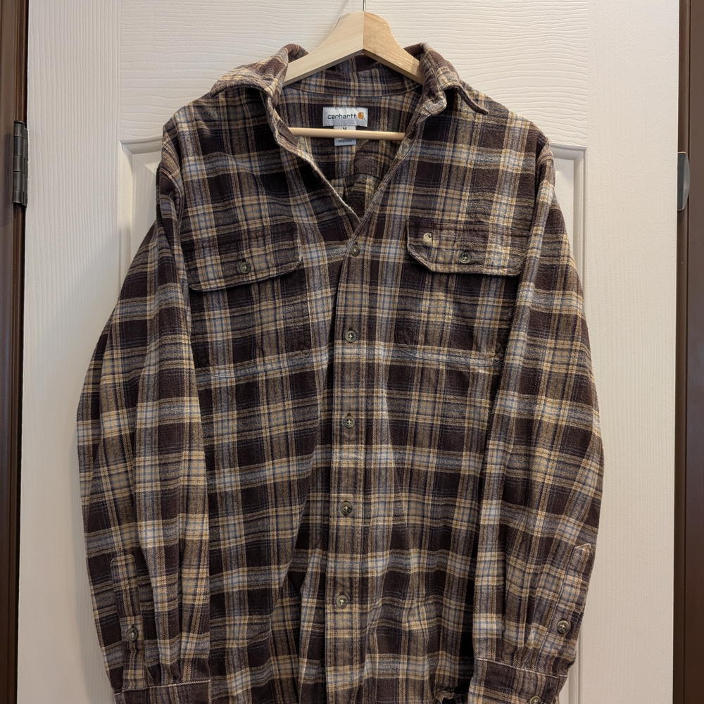 Carhartt Men's Plaid Shirt Jacket in Brown & Tan Size Medium